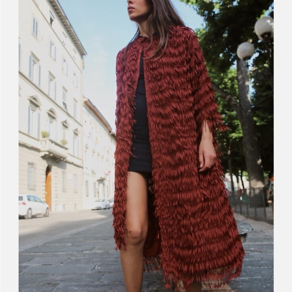 Zara Rust Fringe Long Jacket
